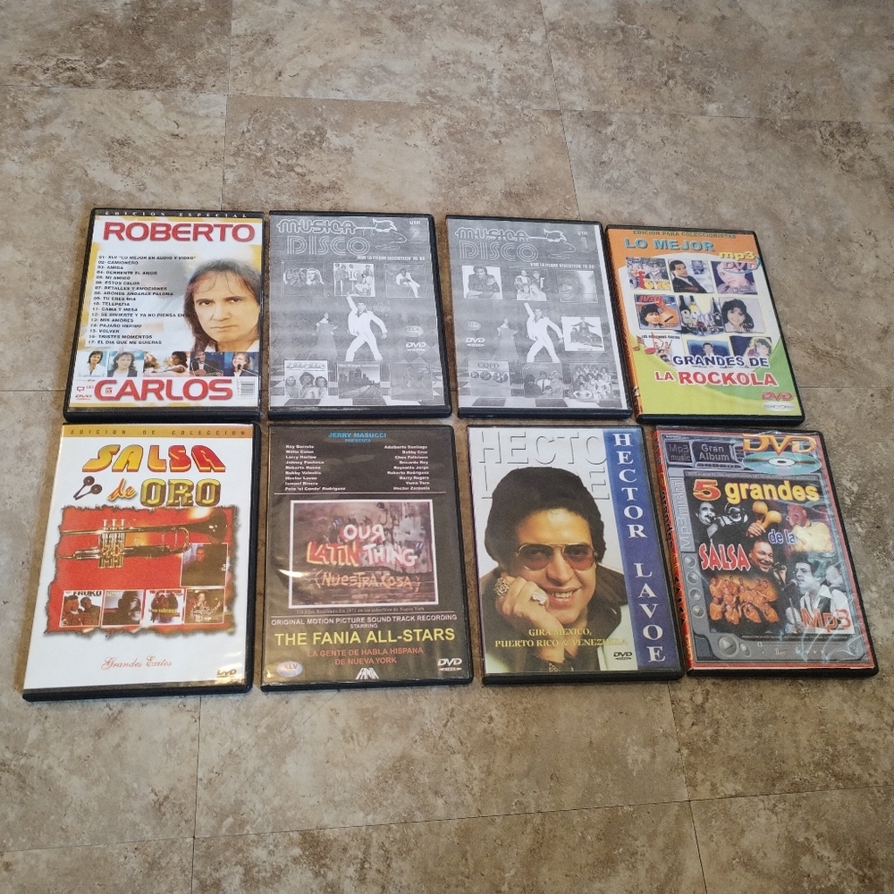 Lot of 8 Latin Music DVDs – Salsa, Our Latin Thing, Héctor Lavoe, Roberto Carlos